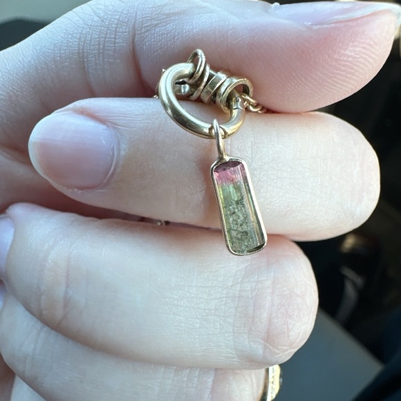 14k solid gold watermelon tourmaline pendant charm - Picture 4 of 5